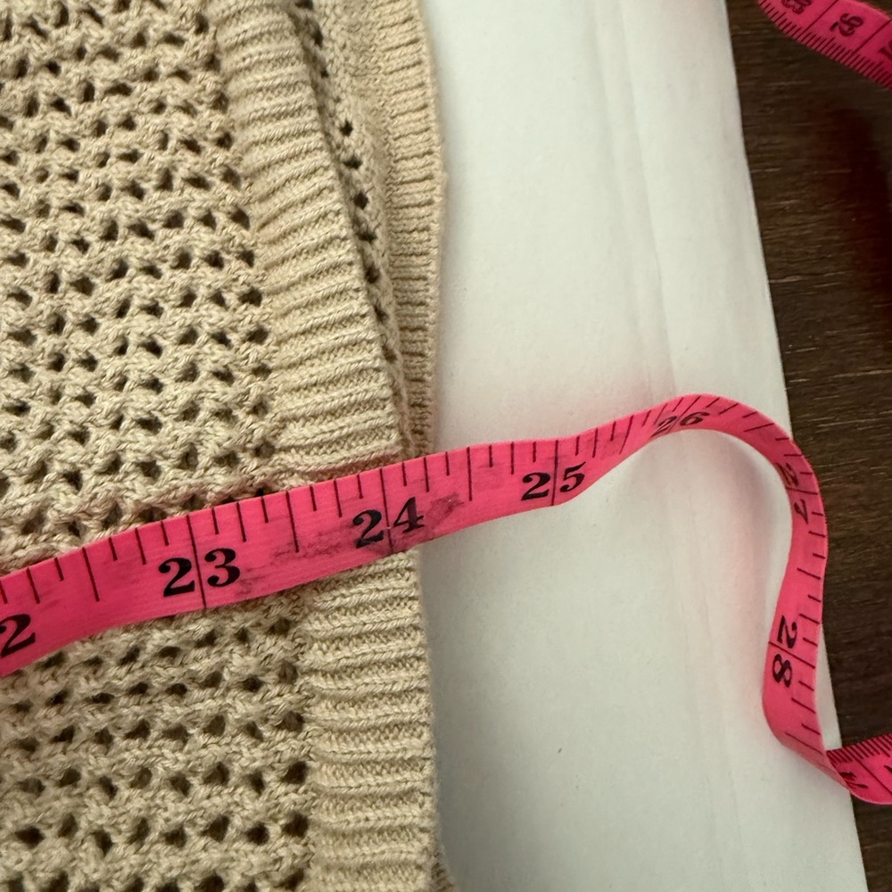 GAP Relaxed Cotton Tan and White Striped Crochet Collar V-Neck Sweater XL - Picture 8 of 8